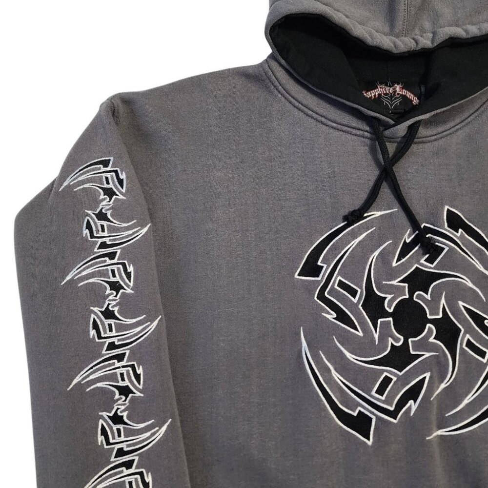Sapphire Lounge Men's Large Gray Tribal Star Graphic Hoodie Y2k Streetwear - Picture 6 of 16
